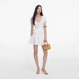 White Pointelle Knit Mini Skirt