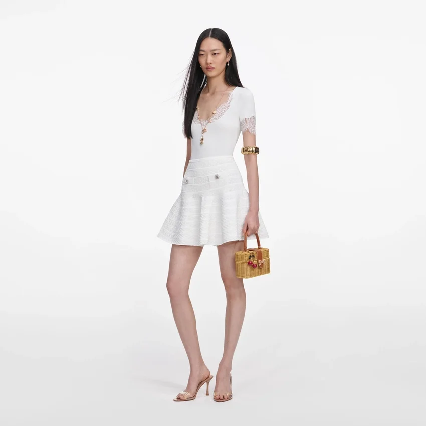White Pointelle Knit Mini Skirt White Pointelle Knit Mini Skirt