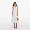 White Linen Blend Halterneck Midi Dress