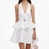 White Linen Blend Peplum Mini Dress White Linen Blend Peplum Mini Dress