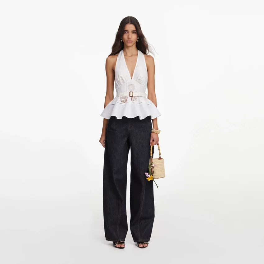 White Linen Blend Peplum Top White Linen Blend Peplum Top