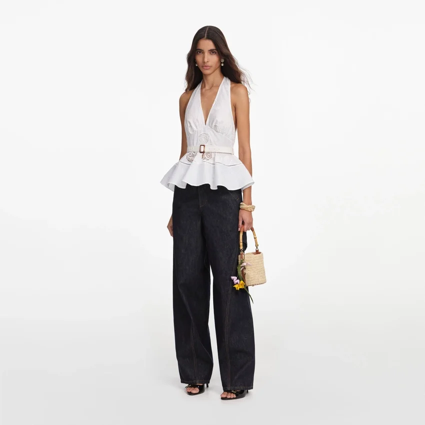 White Linen Blend Peplum Top White Linen Blend Peplum Top