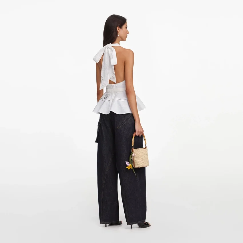 White Linen Blend Peplum Top White Linen Blend Peplum Top