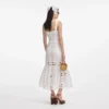 White Linen Lace Insert Midi Dress White Linen Lace Insert Midi Dress