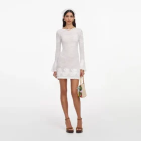 White Open Back Knitted Mini Dress