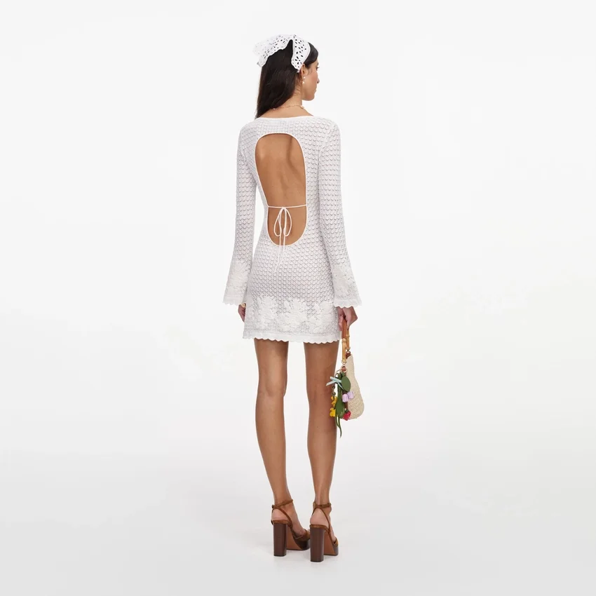 White Open Back Knitted Mini Dress White Open Back Knitted Mini Dress