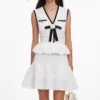 White Peplum Pointelle Knit Mini Dress