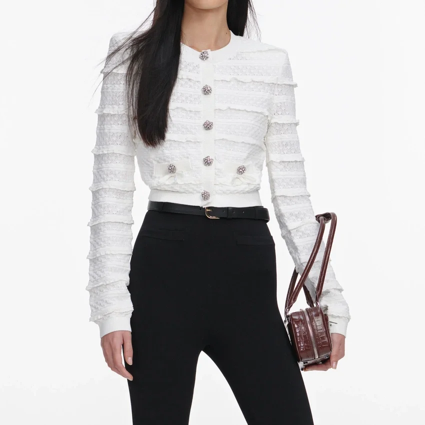 White Pointelle Diamante Cardigan White Pointelle Diamante Cardigan