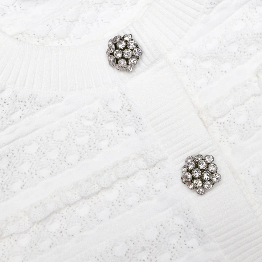 White Pointelle Diamante Cardigan White Pointelle Diamante Cardigan