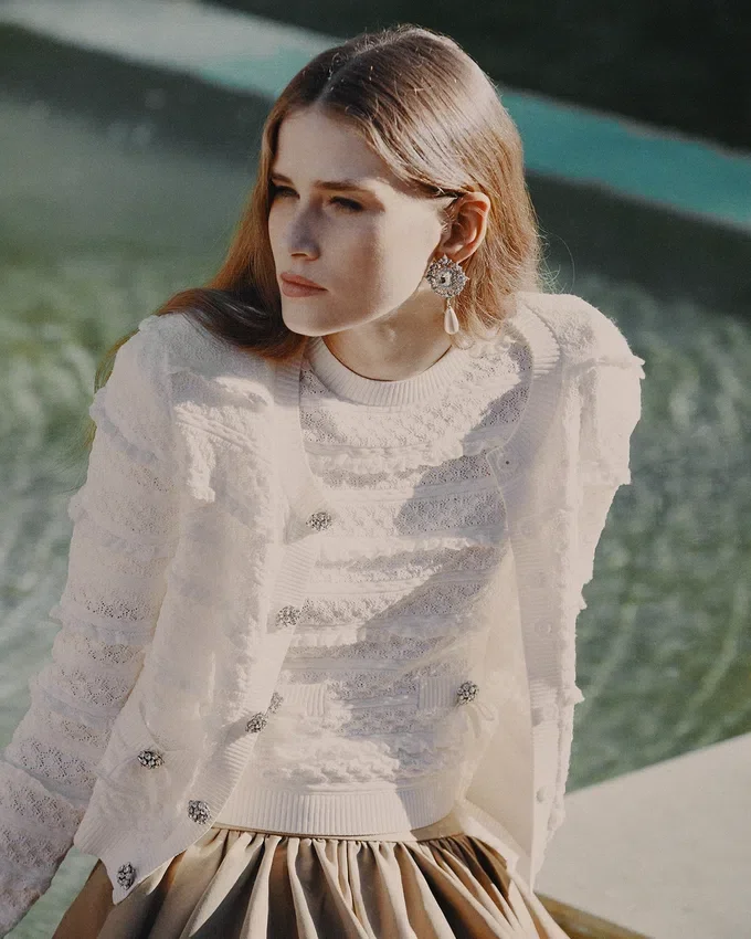 White Pointelle Diamante Cardigan White Pointelle Diamante Cardigan
