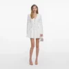 White Pointelle Diamante Knit Mini Dress