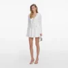 White Pointelle Diamante Knit Mini Dress
