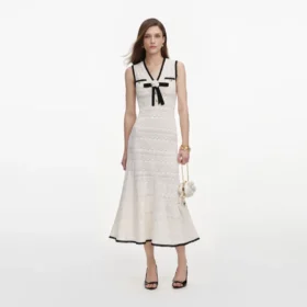 white pointelle knit bow midi dress 1 280x280 - White Pointelle Knit Bow Midi Dress