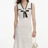 White Pointelle Knit Bow Midi Dress White Pointelle Knit Bow Midi Dress