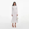 White Pointelle Knit Flare Midi Dress