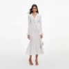 White Pointelle Knit Flare Midi Dress