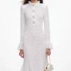 White Pointelle Knit Flare Midi Dress