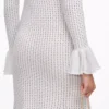 White Pointelle Knit Flare Midi Dress