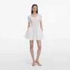 White Pointelle Knit Flared Mini Dress White Pointelle Knit Flared Mini Dress