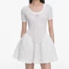 White Pointelle Knit Flared Mini Dress White Pointelle Knit Flared Mini Dress