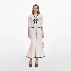 White Pointelle Knit Long Cardigan