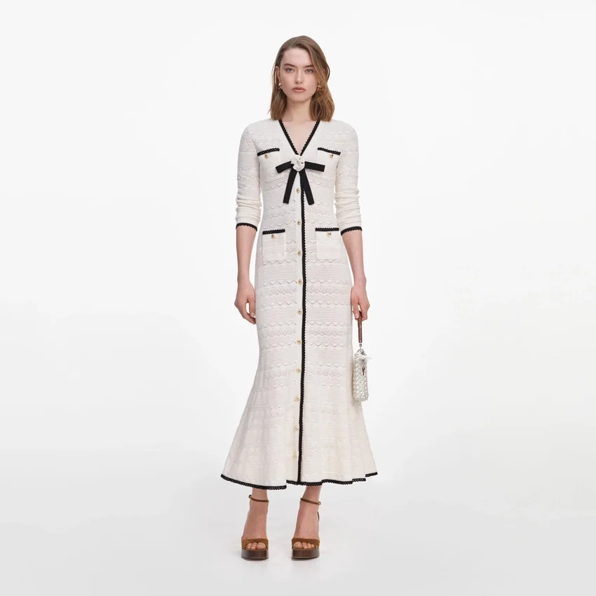 White Pointelle Knit Long Cardigan White Pointelle Knit Long Cardigan