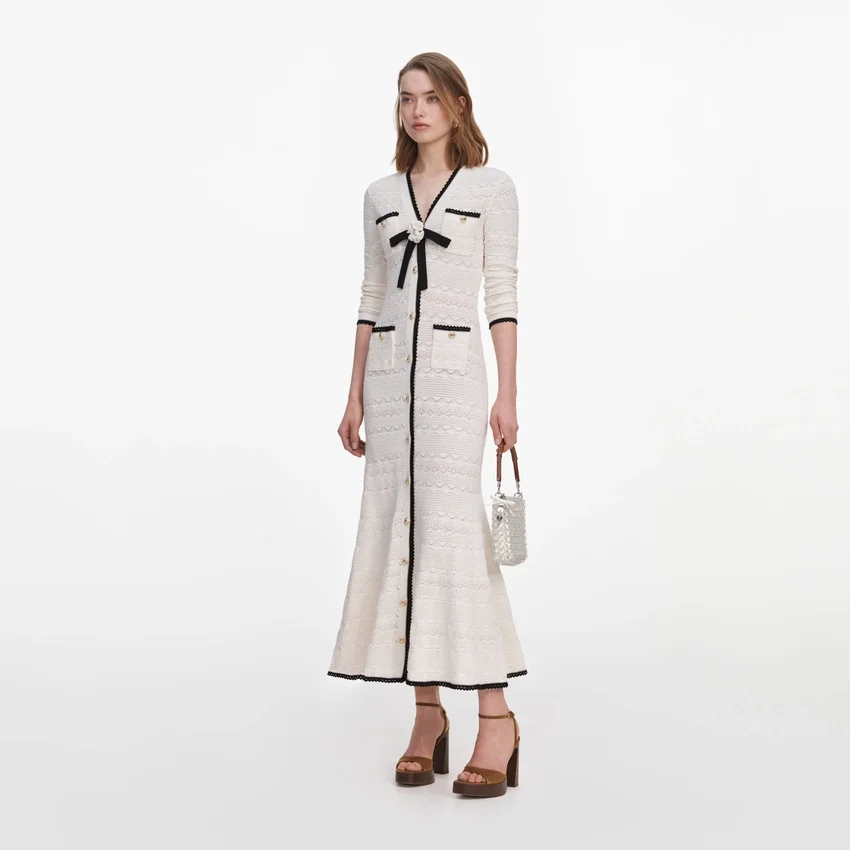 White Pointelle Knit Long Cardigan White Pointelle Knit Long Cardigan
