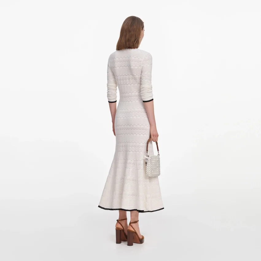 White Pointelle Knit Long Cardigan White Pointelle Knit Long Cardigan