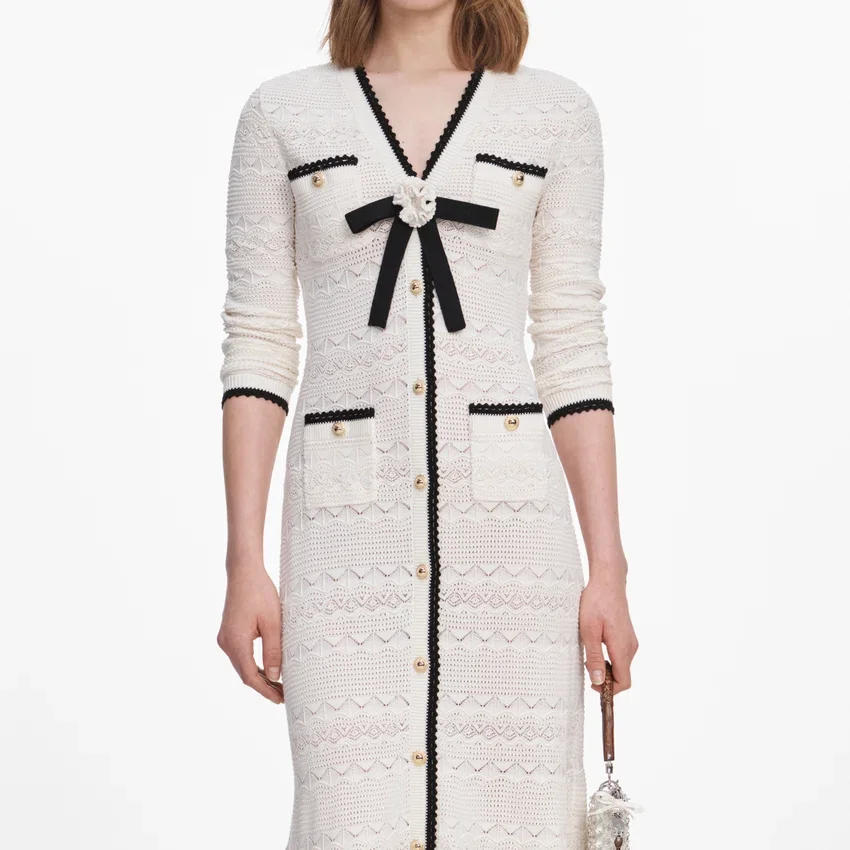 White Pointelle Knit Long Cardigan White Pointelle Knit Long Cardigan