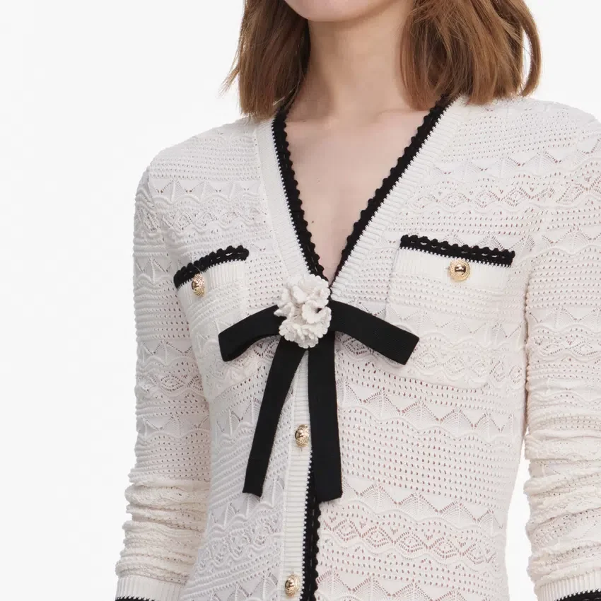 White Pointelle Knit Long Cardigan White Pointelle Knit Long Cardigan