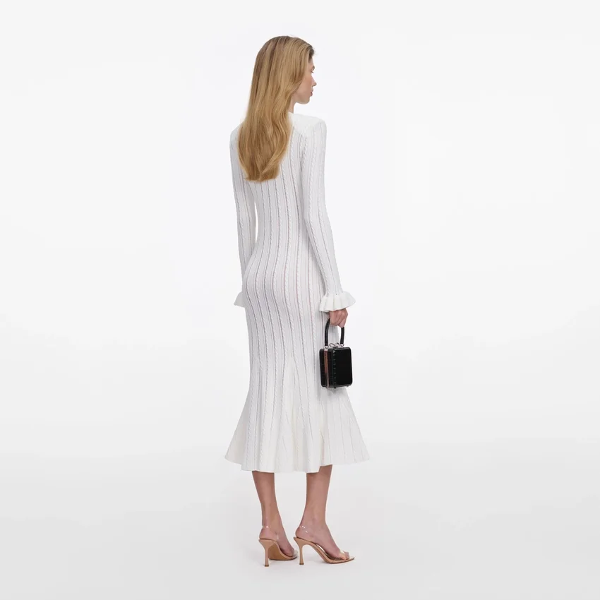 White Pointelle Knit Midi Dress White Pointelle Knit Midi Dress