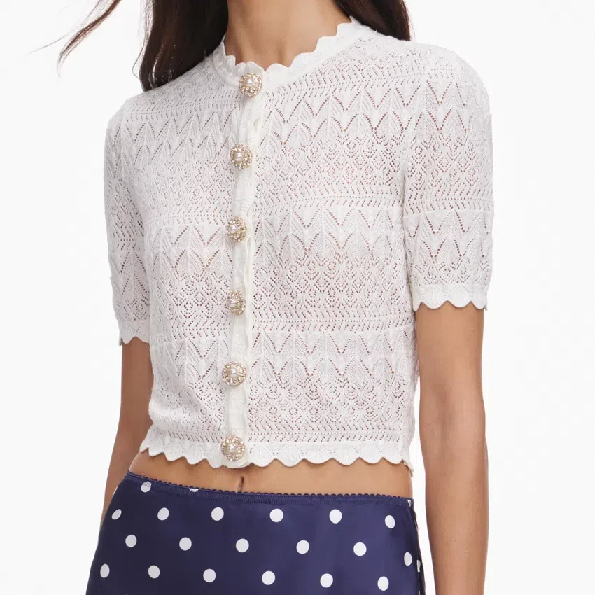White Pointelle Knit Top White Pointelle Knit Top
