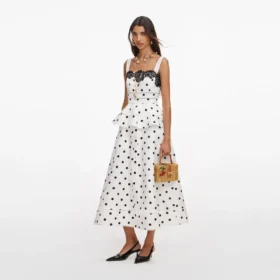 White Polka Dot Linen Midi Dress White Polka Dot Linen Midi Dress