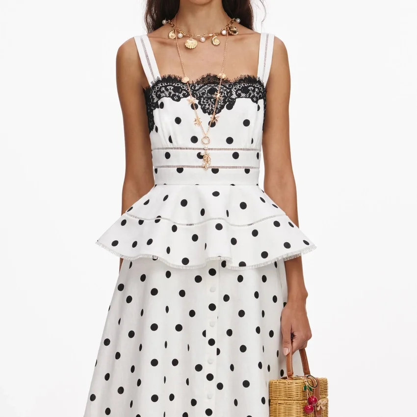 White Polka Dot Linen Midi Dress White Polka Dot Linen Midi Dress