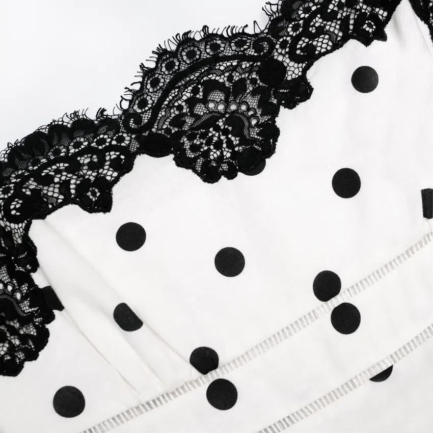 White Polka Dot Linen Midi Dress White Polka Dot Linen Midi Dress