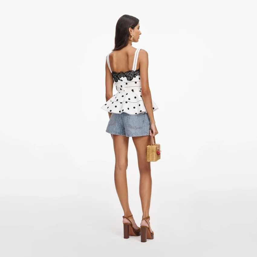 White Polka Dot Linen Top White Polka Dot Linen Top