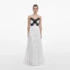 White Polka Dot Satin Lace Maxi Dress White Polka Dot Satin Lace Maxi Dress