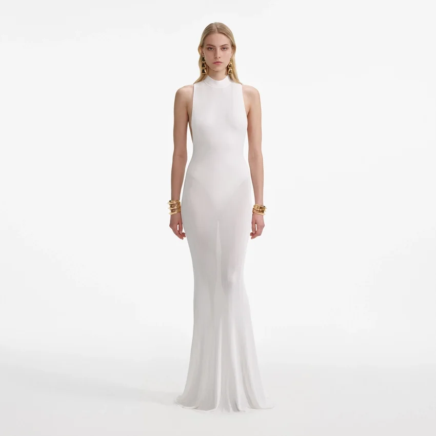 White Racer Back Viscose Knit Maxi Dress White Racer Back Viscose Knit Maxi Dress