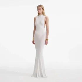 White Racer Back Viscose Knit Maxi Dress