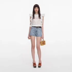 White Ramie Lace Frill Top