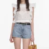 White Ramie Lace Frill Top