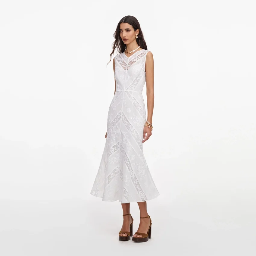 White Ramie Sleeveless Midi Dress White Ramie Sleeveless Midi Dress
