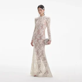 White Rhinestone Lace Maxi Dress