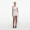 White Rhinestone Lace Tie Side Mini Dress White Rhinestone Lace Tie Side Mini Dress