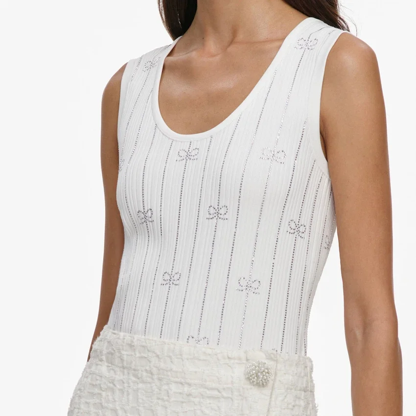 White Rhinestone Striped Knit Top White Rhinestone Striped Knit Top