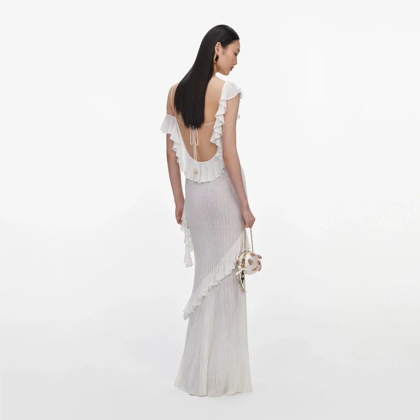 White Ruffle Knit Maxi Dress White Ruffle Knit Maxi Dress
