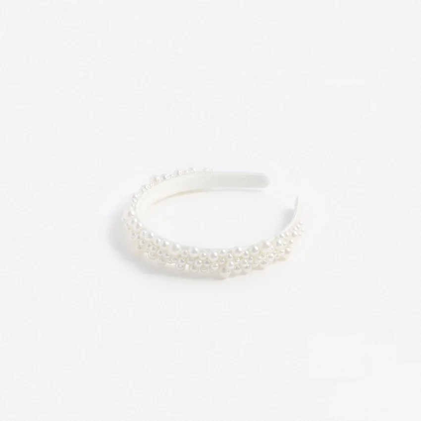 White Satin Pearl Embellished Headband White Satin Pearl Embellished Headband