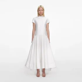 White Satin Ramie Midi Dress