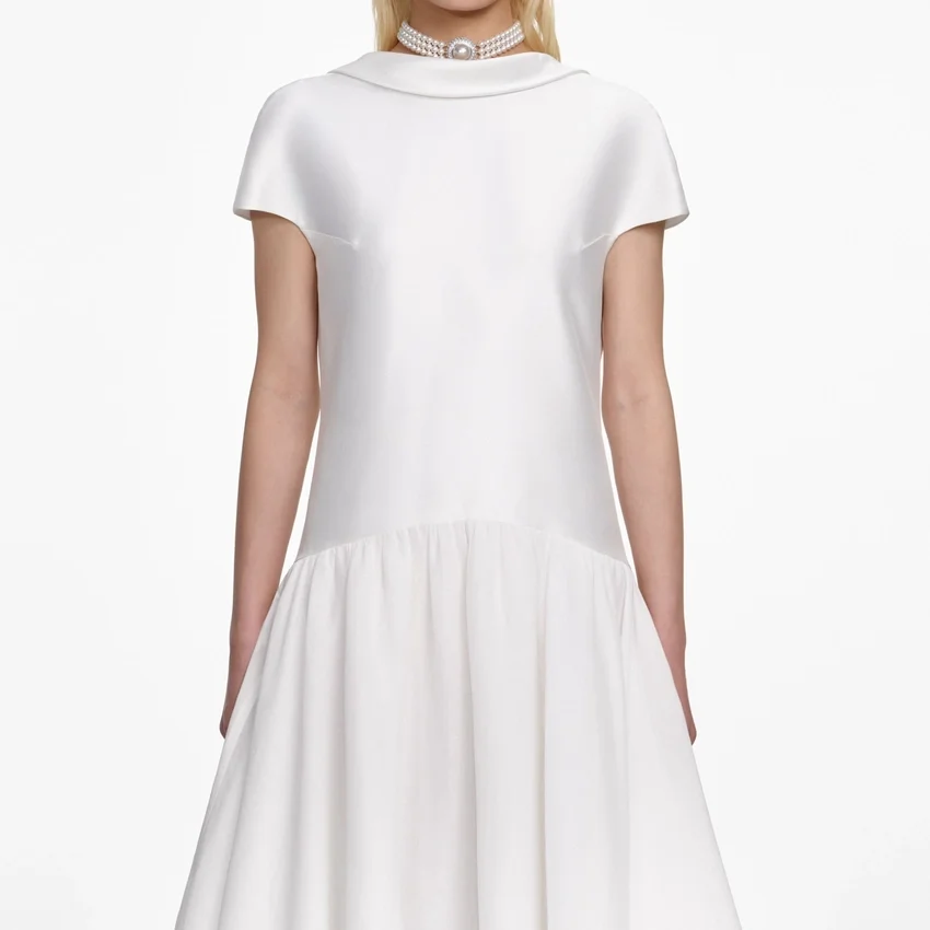 White Satin Ramie Midi Dress White Satin Ramie Midi Dress
