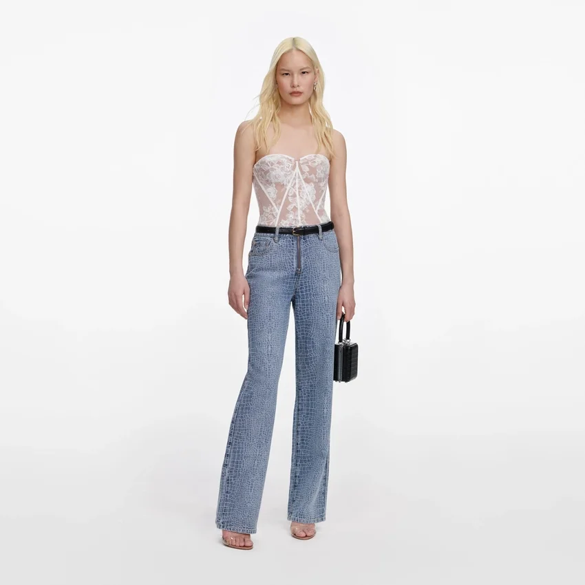 White Sequin Lace Bandeau Top White Sequin Lace Bandeau Top